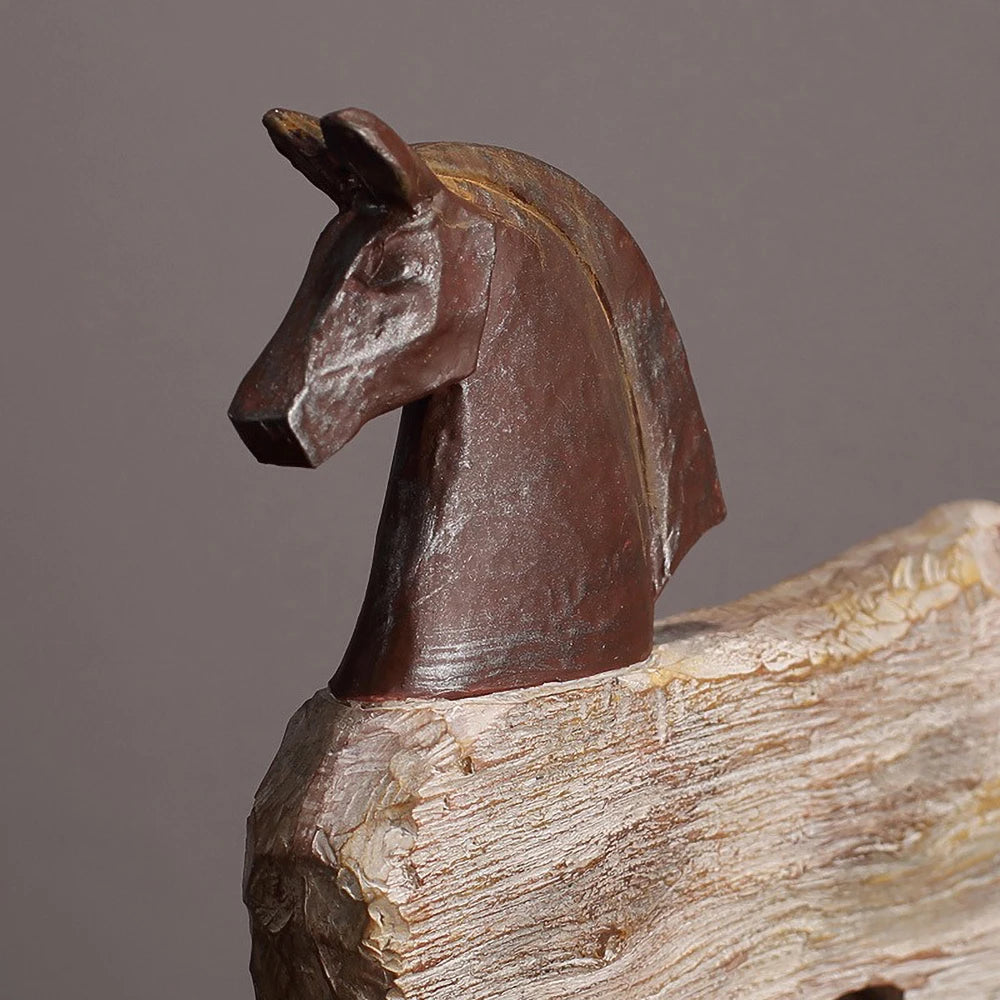 sculpture animale cheval taureau résine marron blanc cassé rustique décoration mur galerie.texture boisée aspect