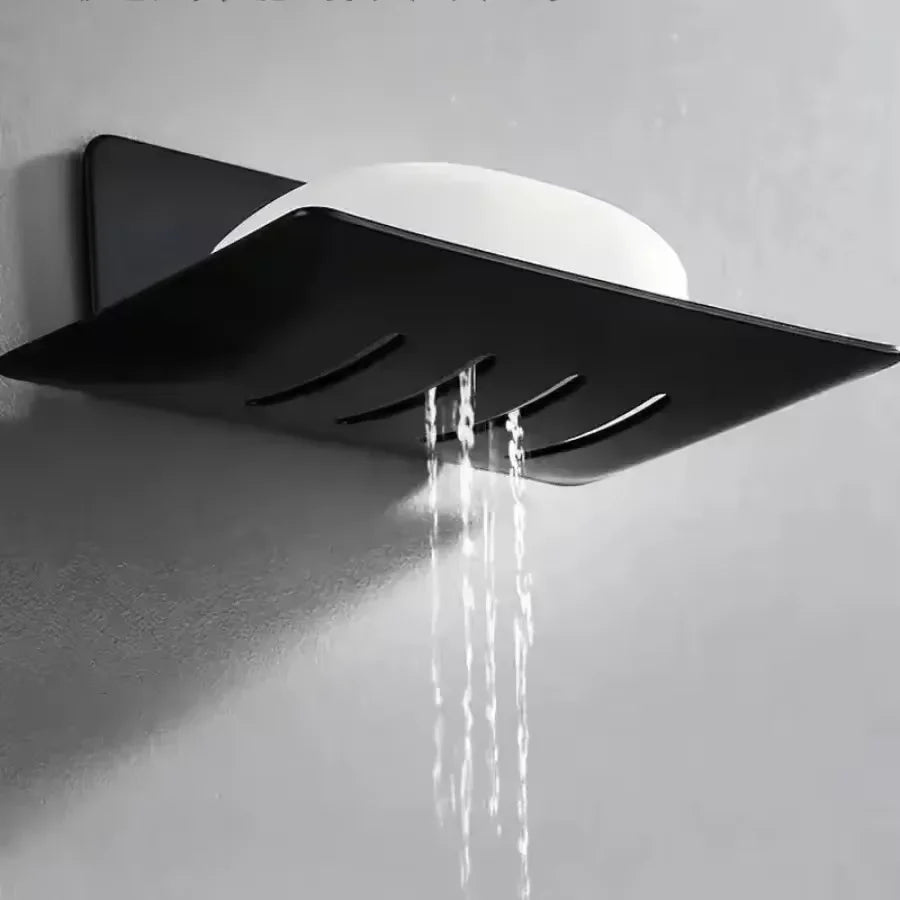 porte savon mural gris noir blanc moderne rainures drainage adhésif minimaliste salle bain