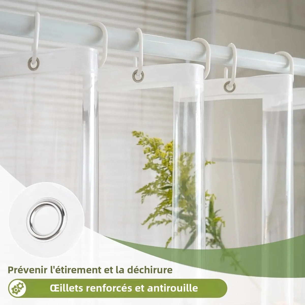 rideau douche transparent moderne aimants lestés rayures verticales 120x180cm respectueux environnement