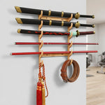 support mur épées sabres katanas japonais traditionnels deco épingle bois clips marronclair