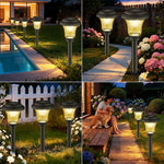 lampe solaire jardin led moderne noir jaune doré texture verre striée ip65 étanche flux