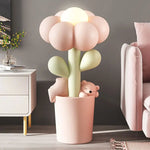 lampe pied fleur ours peluche rose verte blanche moderne enfant 85cm haute living room