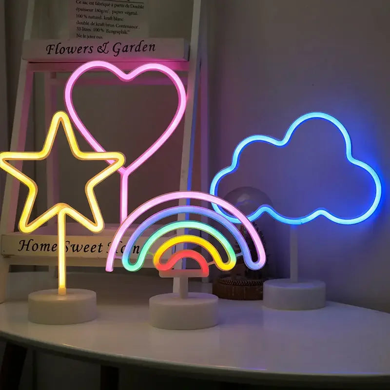 lampe néon led usb décoration fée cœur nuage flamant rose vacances moderne