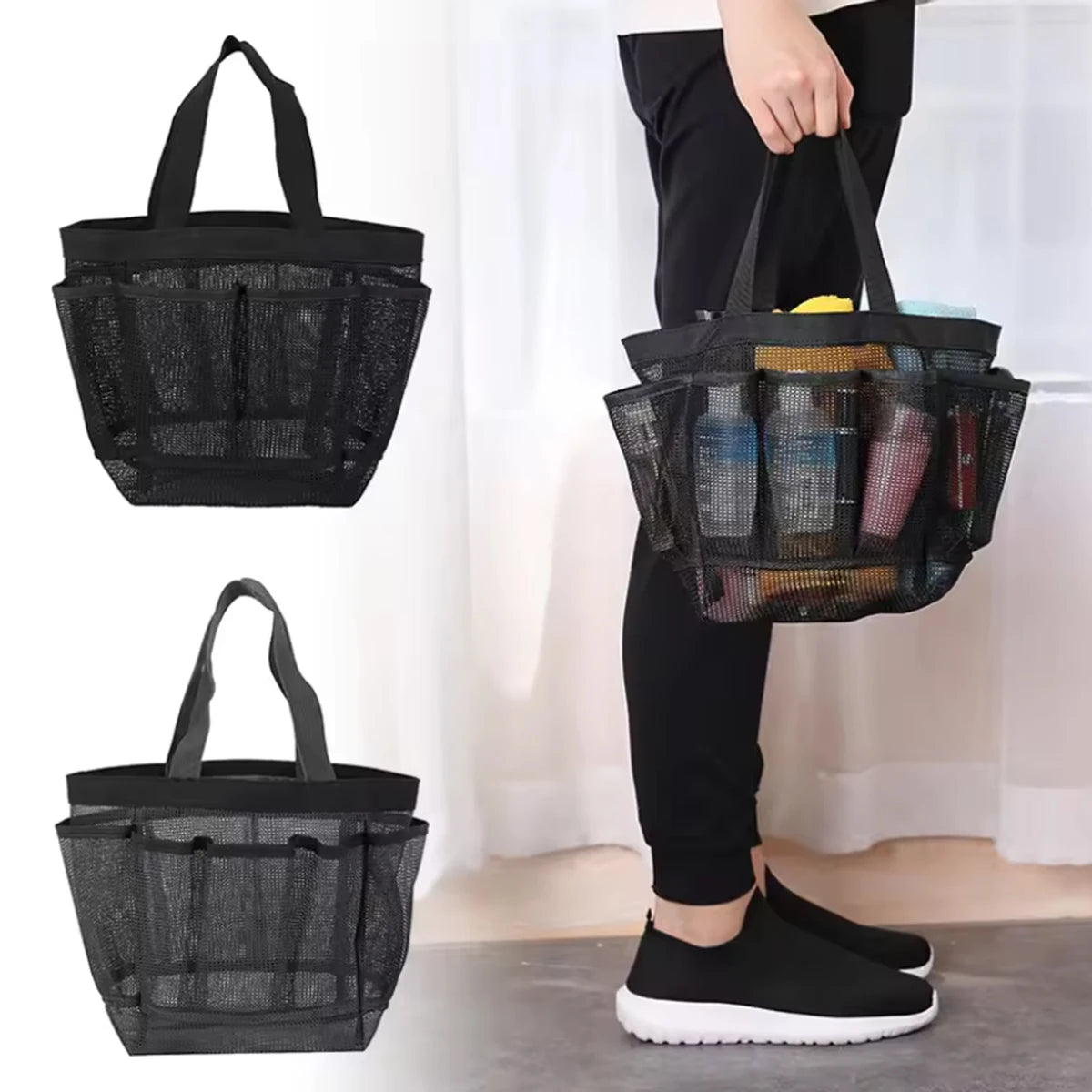 sac toilettage polyestère filet transparent noir rose turquoise multifonction salle bain voyage camping