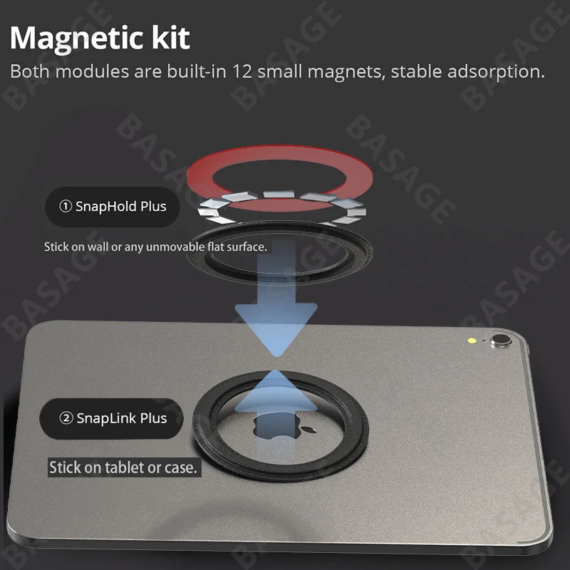 support magnétique tablette noir cuir rond moderne pratique auto collant