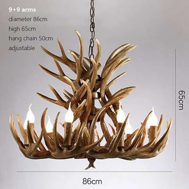 lustre vintage antlers marron clair salon rustique ampoules led murale cottage