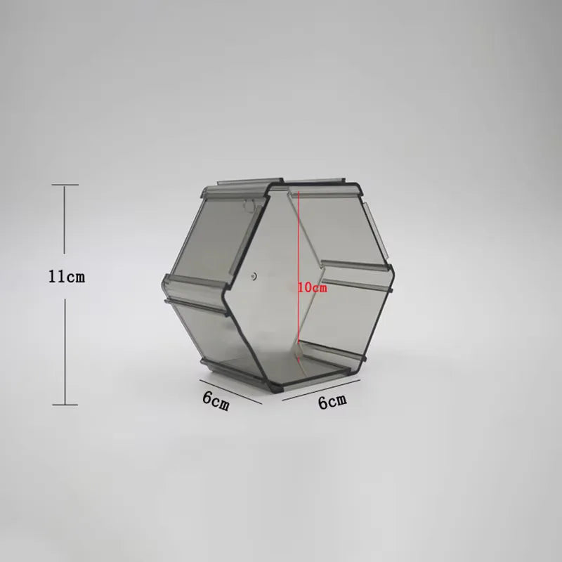 boîte rangement hexagonale transparente figurine collection montage mural clips décoration moderne plastique