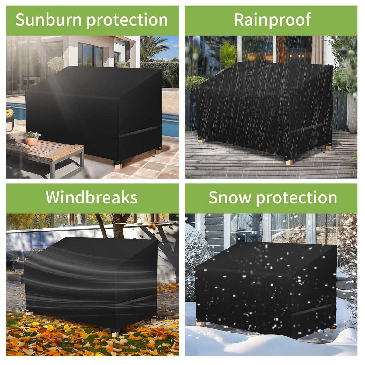 housse meubles extérieurs polyester imperméable noire moderne élastiques ajustables rectangle lshape rond