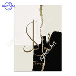 affiche murale art abstrait peinture huile toile noir beige doré décoration salon luxe moderne