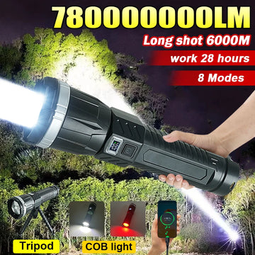 lampe poche rechargeable led ultra lumineuse résistante l'eau trépied banque d'alimentation