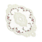 serviette table vintage brodée dentelle beige clair rose pâle vert clair 44x31cm