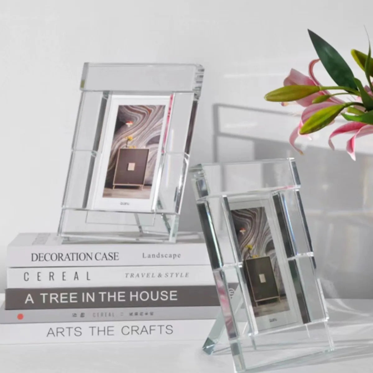 cadre photo moderne transparent verre rectangle adhésif support décoration maison 19cm 24cm 17cm 21cm