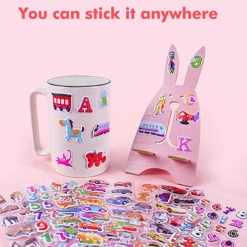 sticker 3d multicolore animaux chiffres véhicules adhésif scrapbooking artisanat enseignement récompense élèves activités