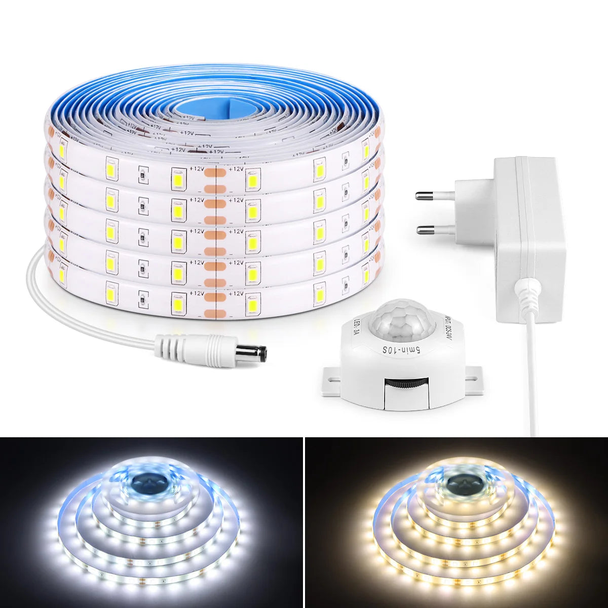 ruban led blanc blanc chaud moderne interrupteur adaptateur électrique 12v 3000k 6000k 3m 5m