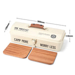 boîte outils métal poignée cuir camping rangement vintage robuste vert noir