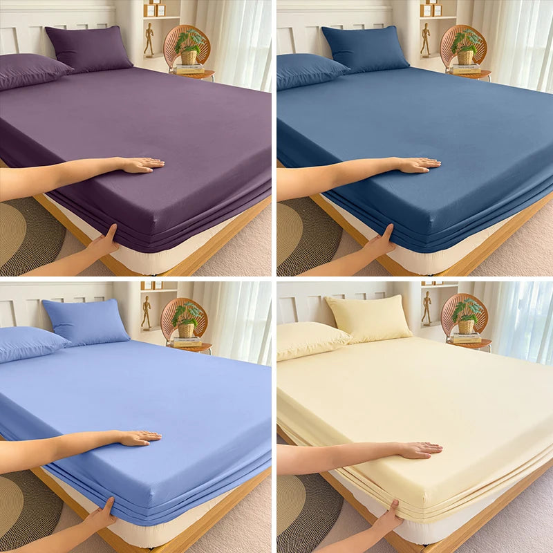 housse lit extensible élastique polyester violet bleu marine gris moderne minimaliste taie oreiller