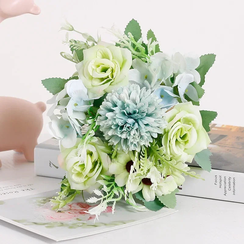 décoration mariage bouquet fleurs artificielles soie vertes blanches intérieur rustique naturel