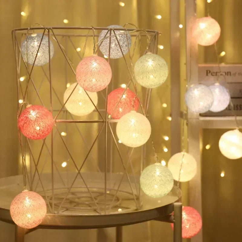 guirlande lumineuse 20 led rose beige vert jaune blanc texture coton moderne extérieur intérieur