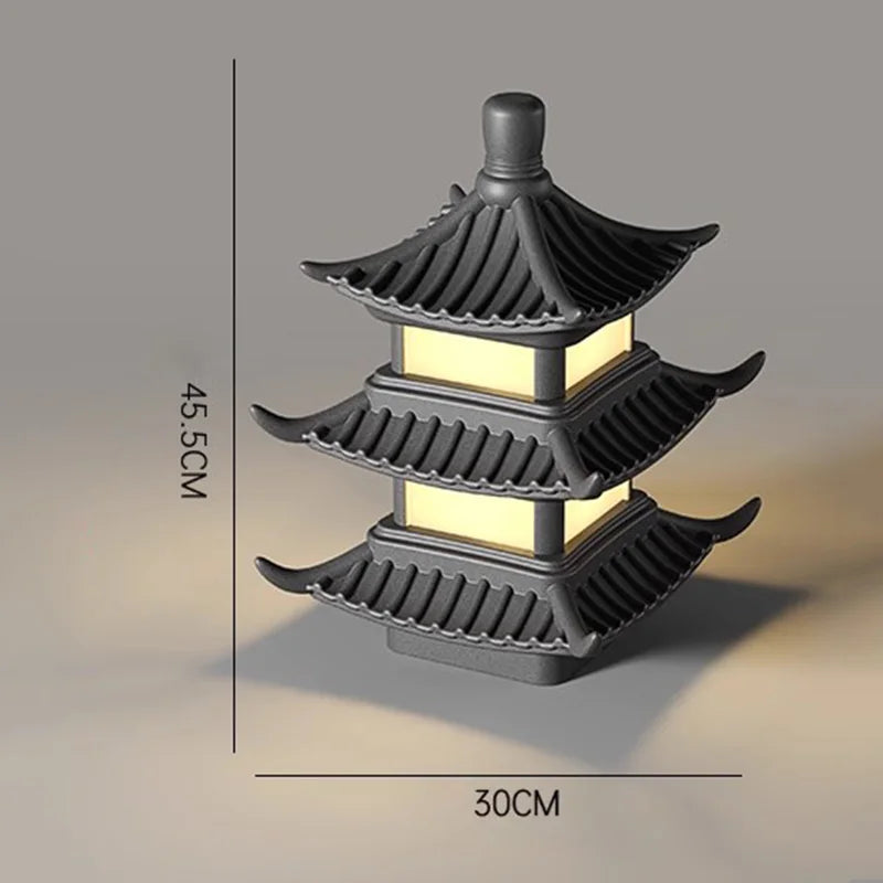 lampe jardin noire japonais motif toits inclinés led industrielle contemporaineextérieur
