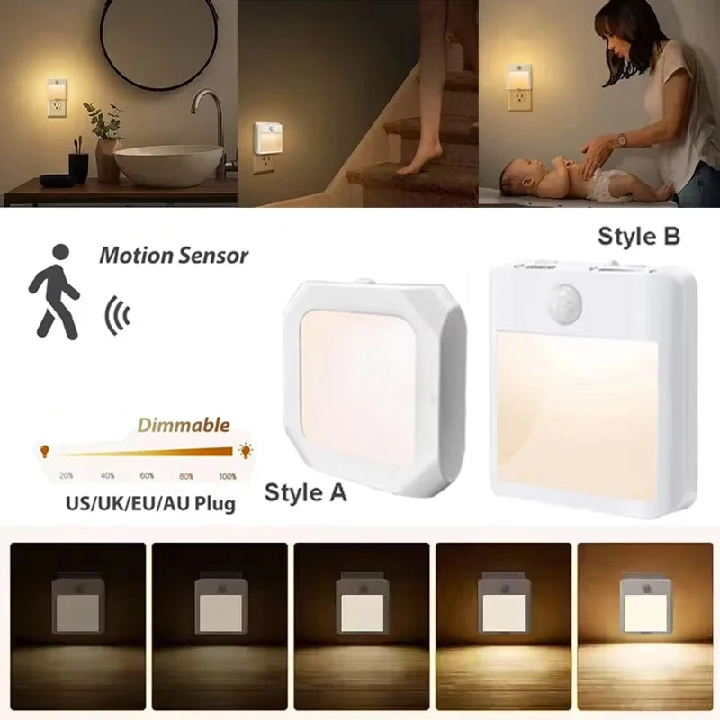 lampe nuit capteur mouvement blanc moderne adhésif réglable luminosité auto toujours on