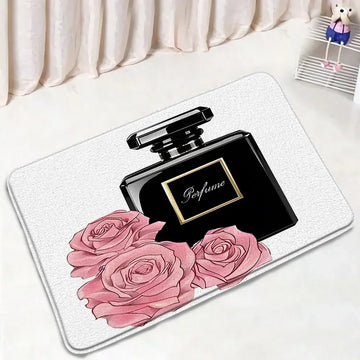 ensemble décoration salle bain rideau douche tapis sol couvercle toilette motif fleur rose