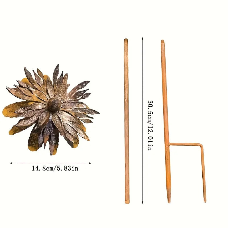 ornement métal rustique décoration jardin tournesol aspect oxydé champêtre fleur fixe tige plantableextérieur patiodecoration
