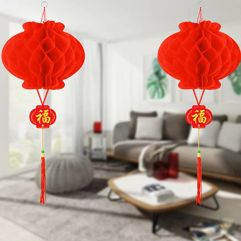 lanternes chinoises traditionnelles rouges motifs papier anneaux métalliques rubans suspension événements festifs