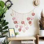 guirlande murale boho chic feuilles rose clair tissées artificielles crochets salon chambre