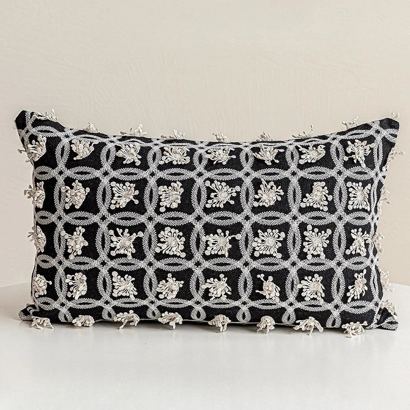 coussin noir blanc brodé géométrique moderne fixé 45x45cm décoration