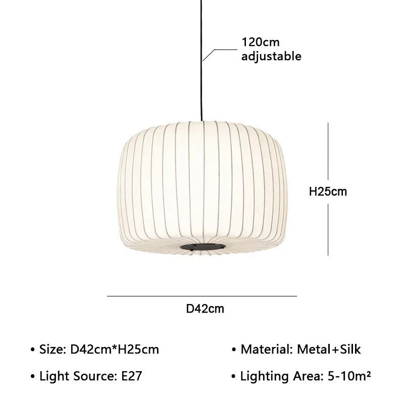 suspension lumineuse moderne soie beige clair rayures horizontales opacité chaînes noires 4200K 3000K 6500K