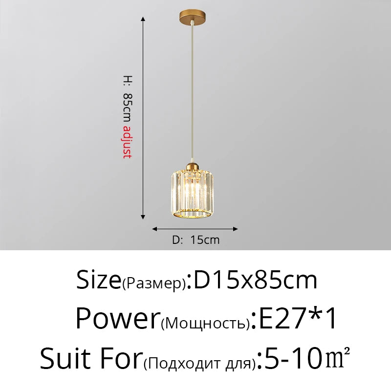lustre suspension cristal moderne doré transparent luminaire salon salle manger luxe éclairage intérieur
