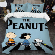 housse couette bébé motif peanuts snoopy bleu blanc noir marron rouge décontracté années 60