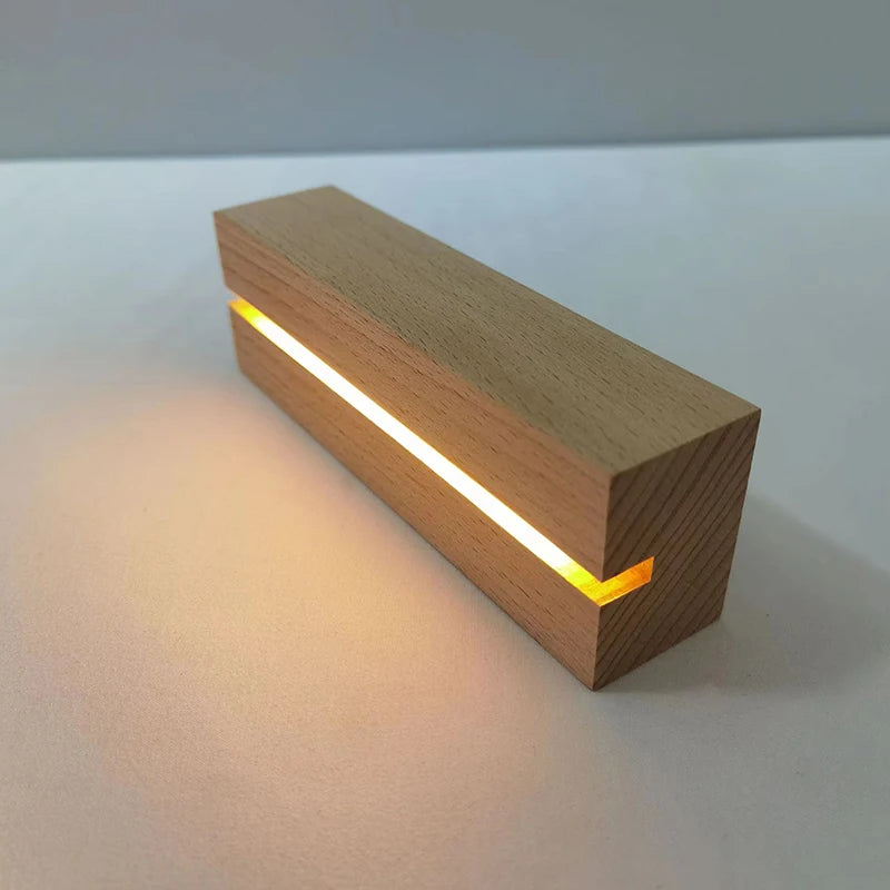 présentoir led bois acrylique verre transparent minimaliste interrupteur on off adaptable lampe nuit moderne