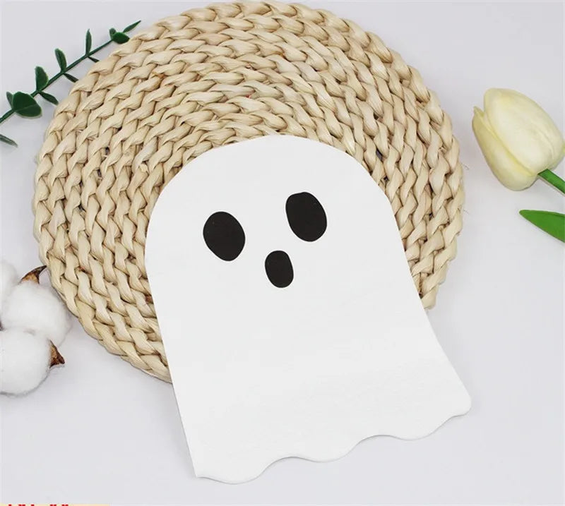 serviettes papier fantôme blanc noir yeux noirs clips métalliques halloween décoration événement festive minimaliste