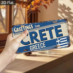 plaque décorative aluminium bleu blanc vintage drapeau grec crete lettres horizontales effet vieilli 30x15cm