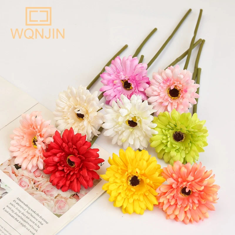 bouquet fleurs artificielles gerbera rouge rose jaune blanc modernes decoration mariage anniversaireintérieur