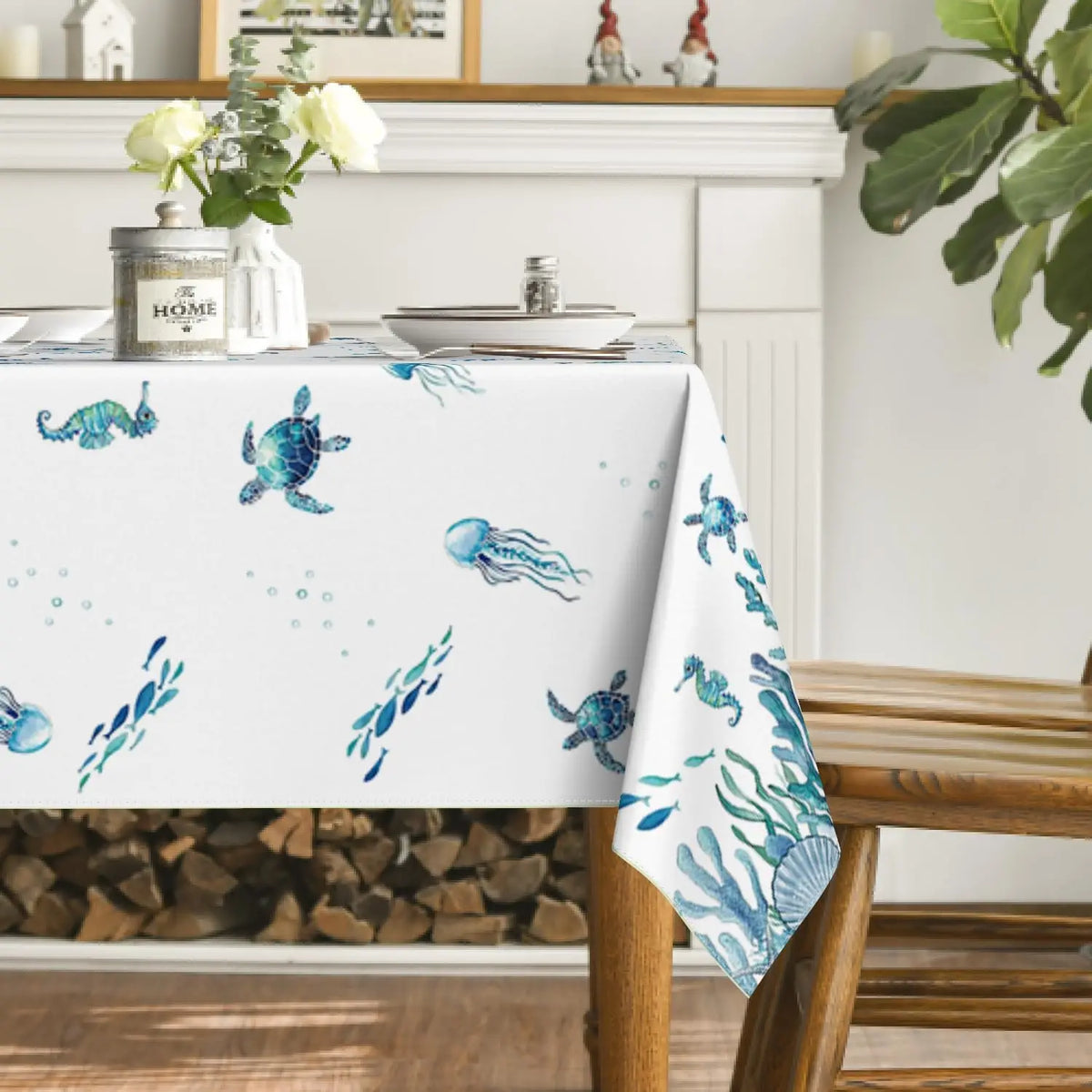 nappe imperméable motif marin tortues poissons moderne blanche bleue verte piscine pique nique table