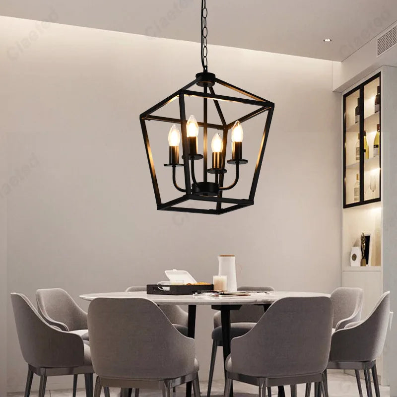 lustre suspendu industriel noir ampoules filament table rustique moderne chambre salon