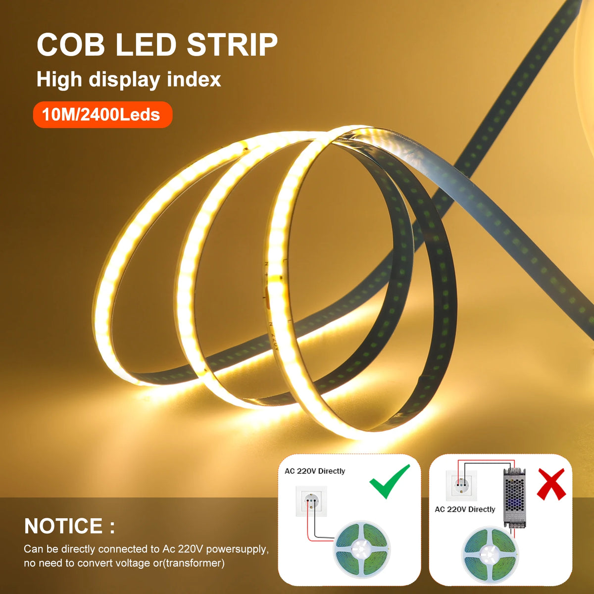 ruban led cob jaune bleu 3000k 4000k 6000k 240leds adhésif moderne chambre