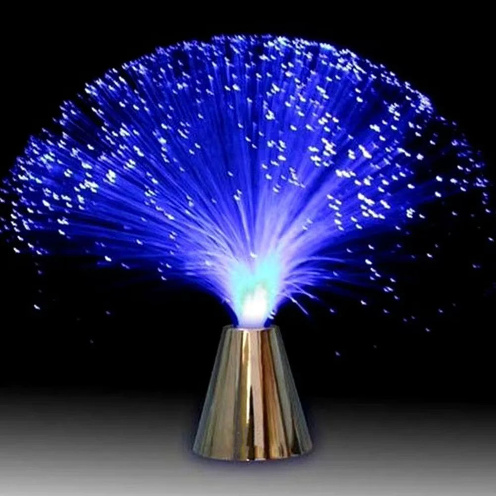 lampe fibres optiques bleu rouge violet verte moderne minimaliste base conique alimentation batterie sèche