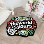 tapis tufté carte monde texte monde est vous symboles monétaires créatif pop art polygone