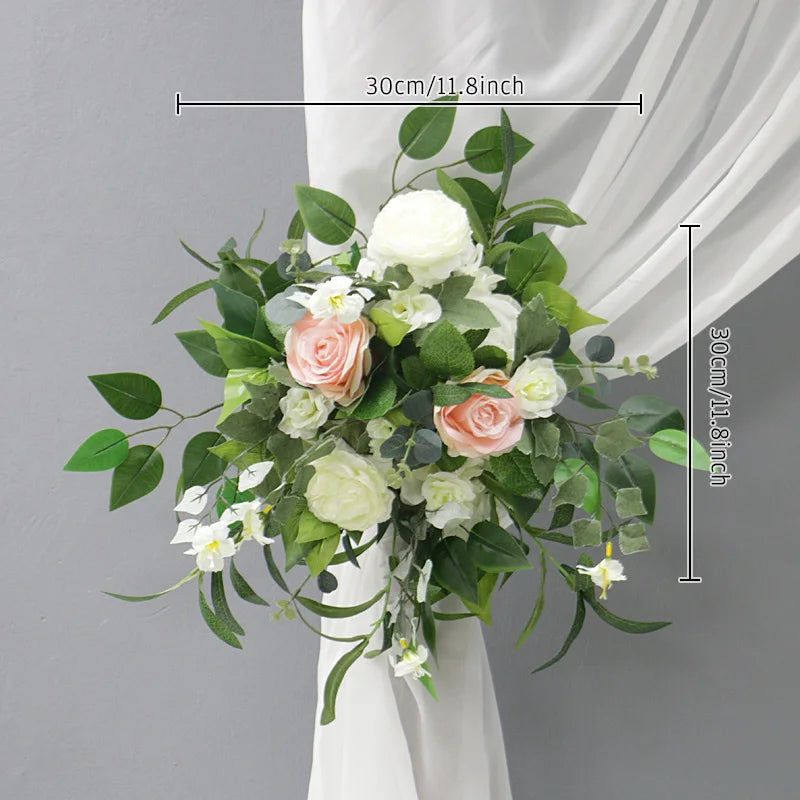 arche décorative mariage fleurs artificielles feuilles vertes roses classique romantiqueextérieur anniversaire événement