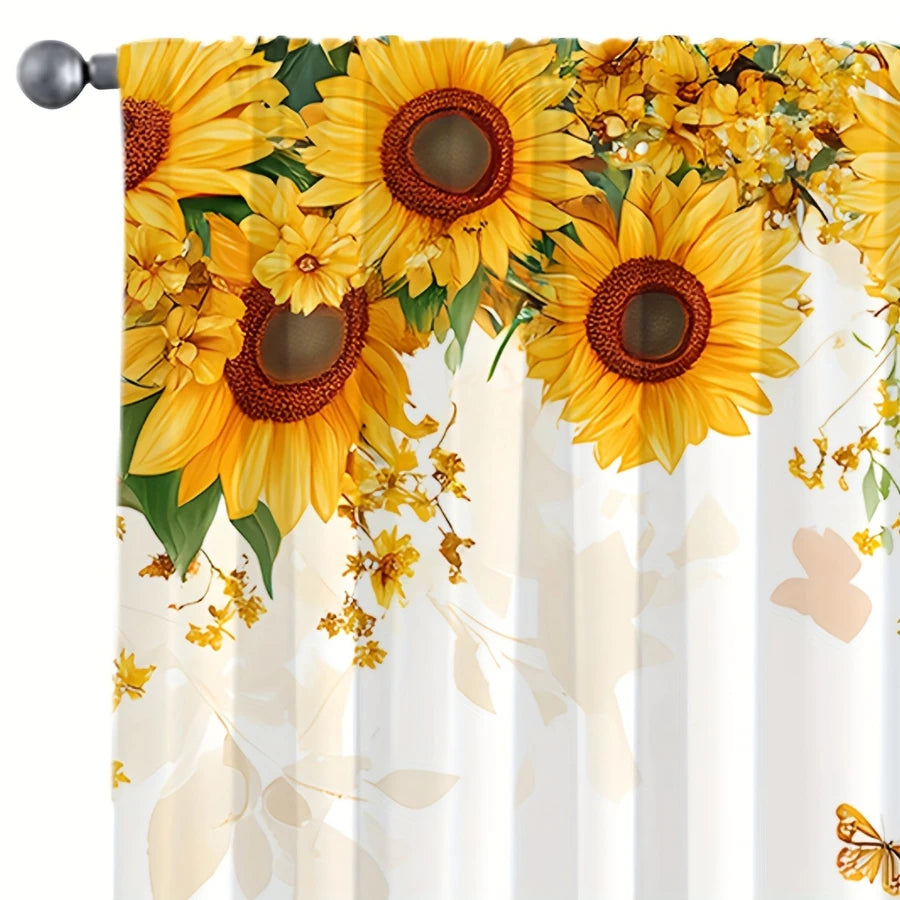 rideau tournesol fleurs papillons moderne rustique blanc jaune vert beige translucide maison
