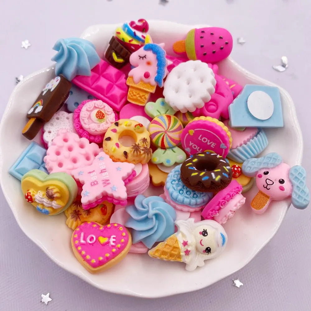 miniatures gâteaux bonbons colorées résine décoratives adhésives scrapbooking bricolage maison enfantines