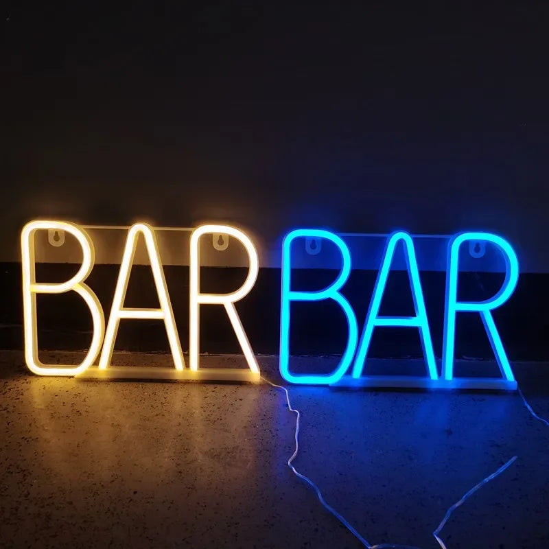 néons lumineux bar lettre relief opaques moderne câble usb adaptateur rose bleu festive