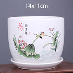 vase decoratif art traditionnel chinois cache pot fleurs oiseaux calligraphie chinoise blanc rouge vert