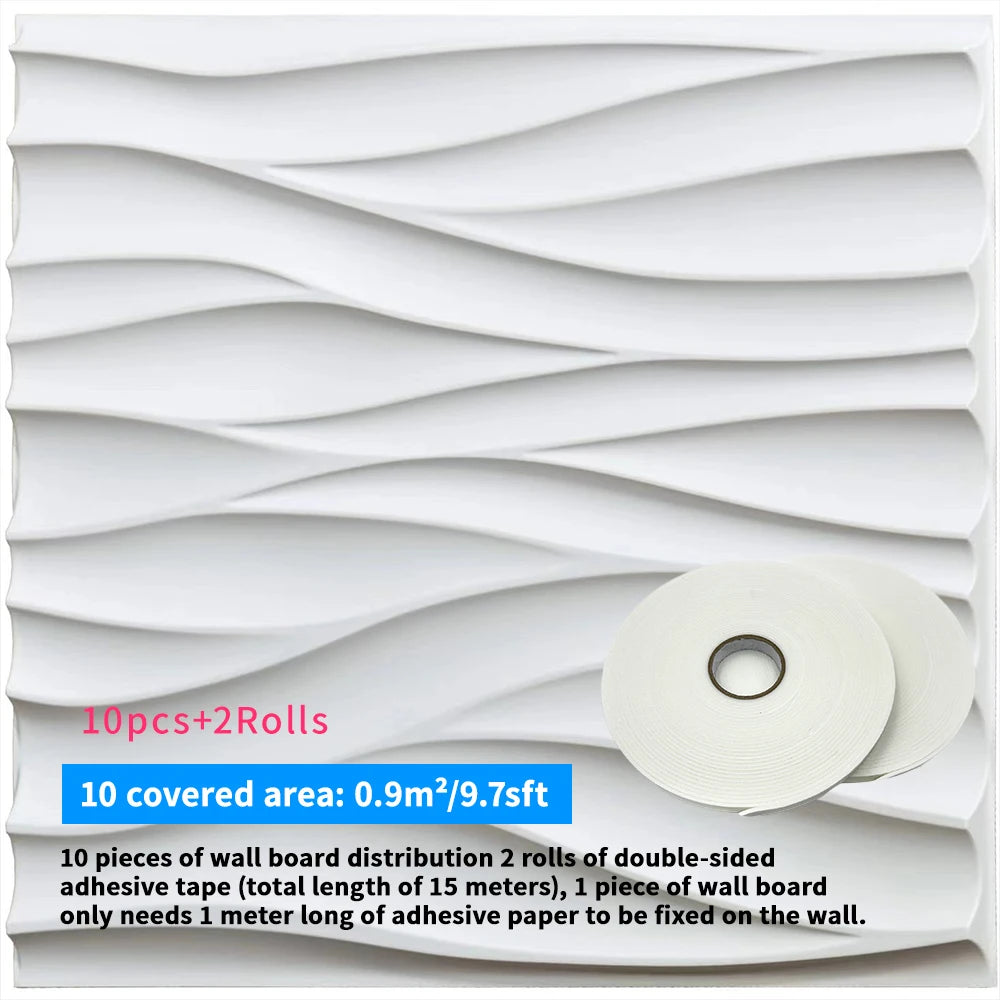 décoration murale moderne panneau 3d blanc rayures ondulées pvc autoadhésif intérieur 30x30cm
