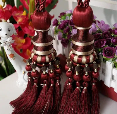 pompons rideau élégants franges couleurs bleu noir doré rayures polyester decoration maison