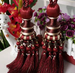 pompons rideau élégants franges couleurs bleu noir doré rayures polyester decoration maison
