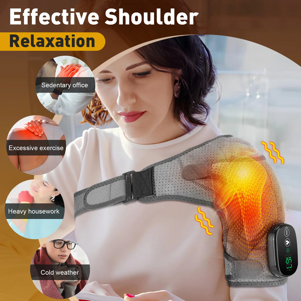 masseur électrique dos épaules vibration ceinture ajustable batterie affichage numérique contrôle température vitesse gris